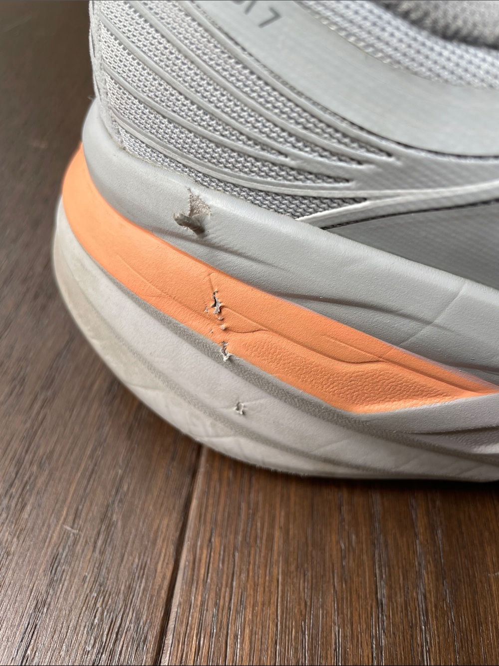 Hoka Women's Light Gray and Peach Athletic Running Shoes - Picture 5 of 7
